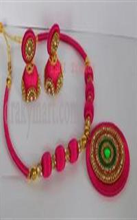 Silk Therad Necklace set With Earrings