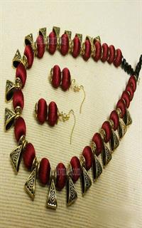 Silk Threaded Jewellery Set with Necklace and Bead Earrings