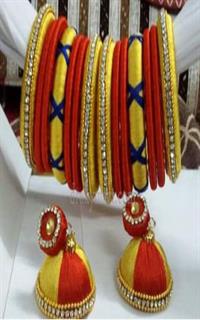 Silk Thread Bangles with Jhumka Earrings Set