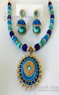 Silk Therad Necklace set With Earrings