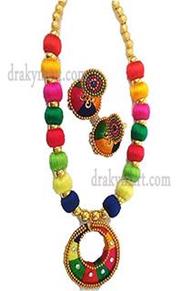 Silk Therad Necklace set With Earrings