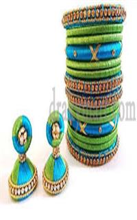 Silk Thread Bangles with Jhumka Earrings Set