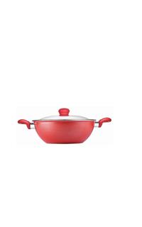 Prestige Omega Gold Induction Base Non-Stick Aluminum Kadhai with Lid, 240mm/2.8 Litres, Metallic Red