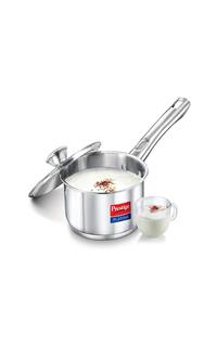 Prestige Platina Induction Base Stainless Steel Sauce Pan, 140mm/1 Litre, Metallic Steel